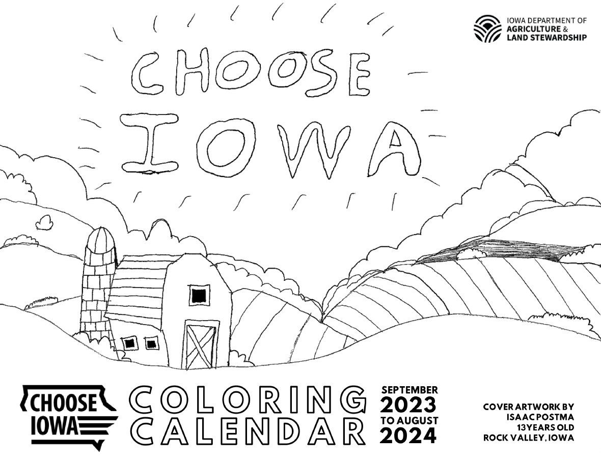 The cover of the Choose Iowa calendar was hand drawn by a student in Iowa.