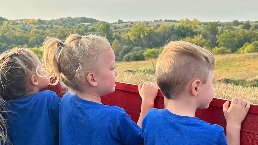 Children on a wagon ride at Grampaw's Punkin Patch at Whitetail Valley Farm.