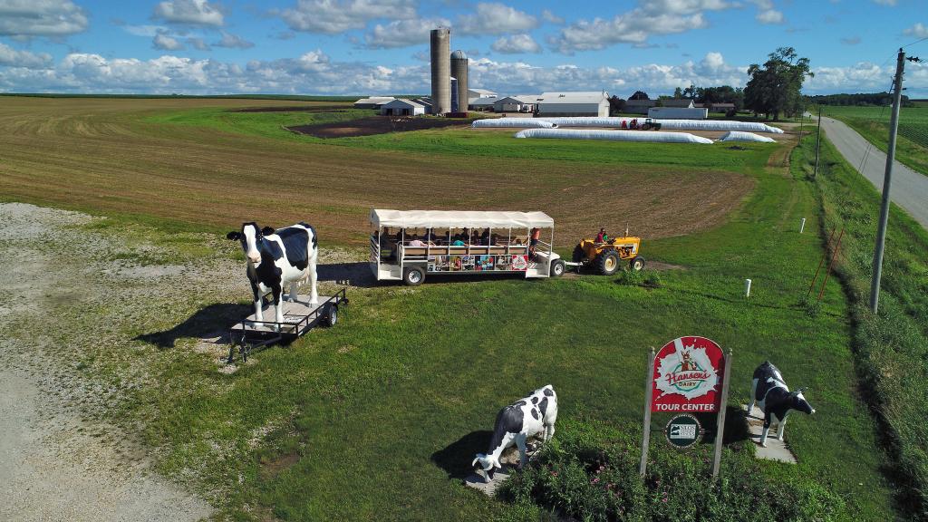 Hansen's Dairy tourists riding trolley